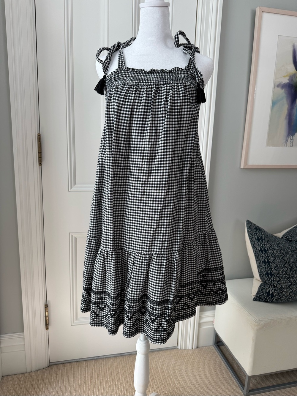 Old Navy Black & White Gingham Tie-Shoulder Sundress